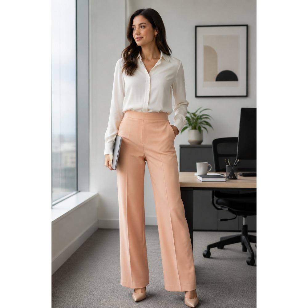 Shein Women's Peach Dress Pants Career Office Business Casual Straight Leg